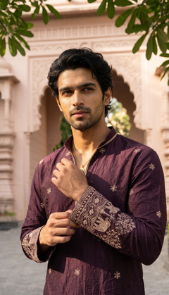 Plum Elephant Motif Kurta