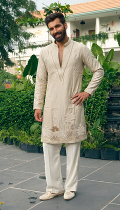 Ivory Floral Border Kurta
