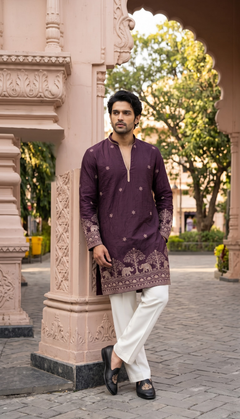 Plum Elephant Motif Kurta