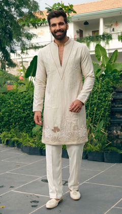 Ivory Floral Border Kurta