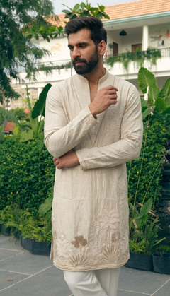 Ivory Floral Border Kurta