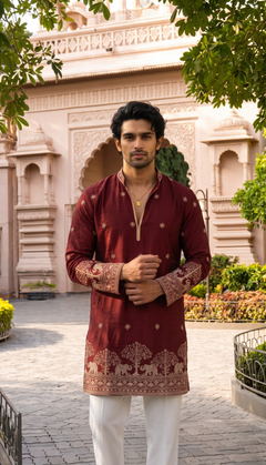 Maroon Elephant Motif Kurta