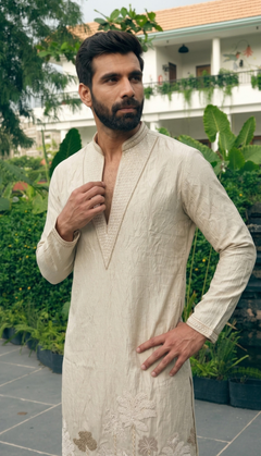Ivory Floral Border Kurta