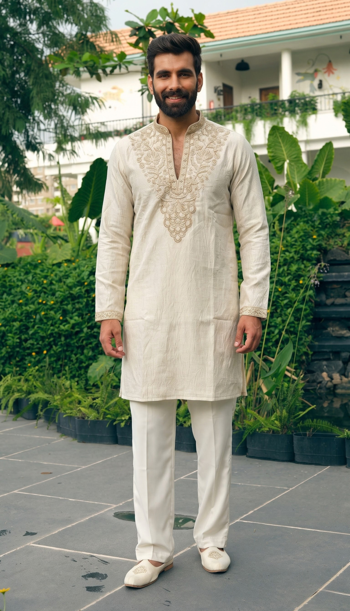 Ivory Floral Motif Kurta