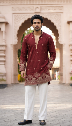 Maroon Elephant Motif Kurta