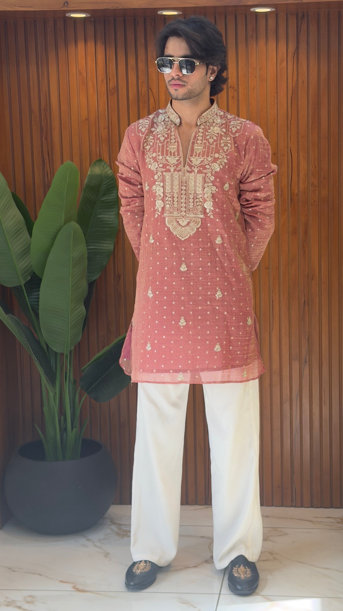 Pure tissue V neck kurta