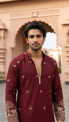 Maroon Elephant Motif Kurta