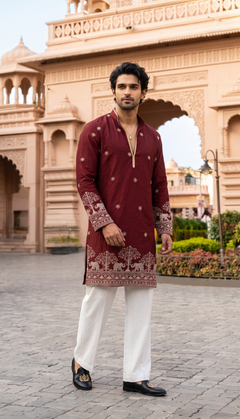 Maroon Elephant Motif Kurta