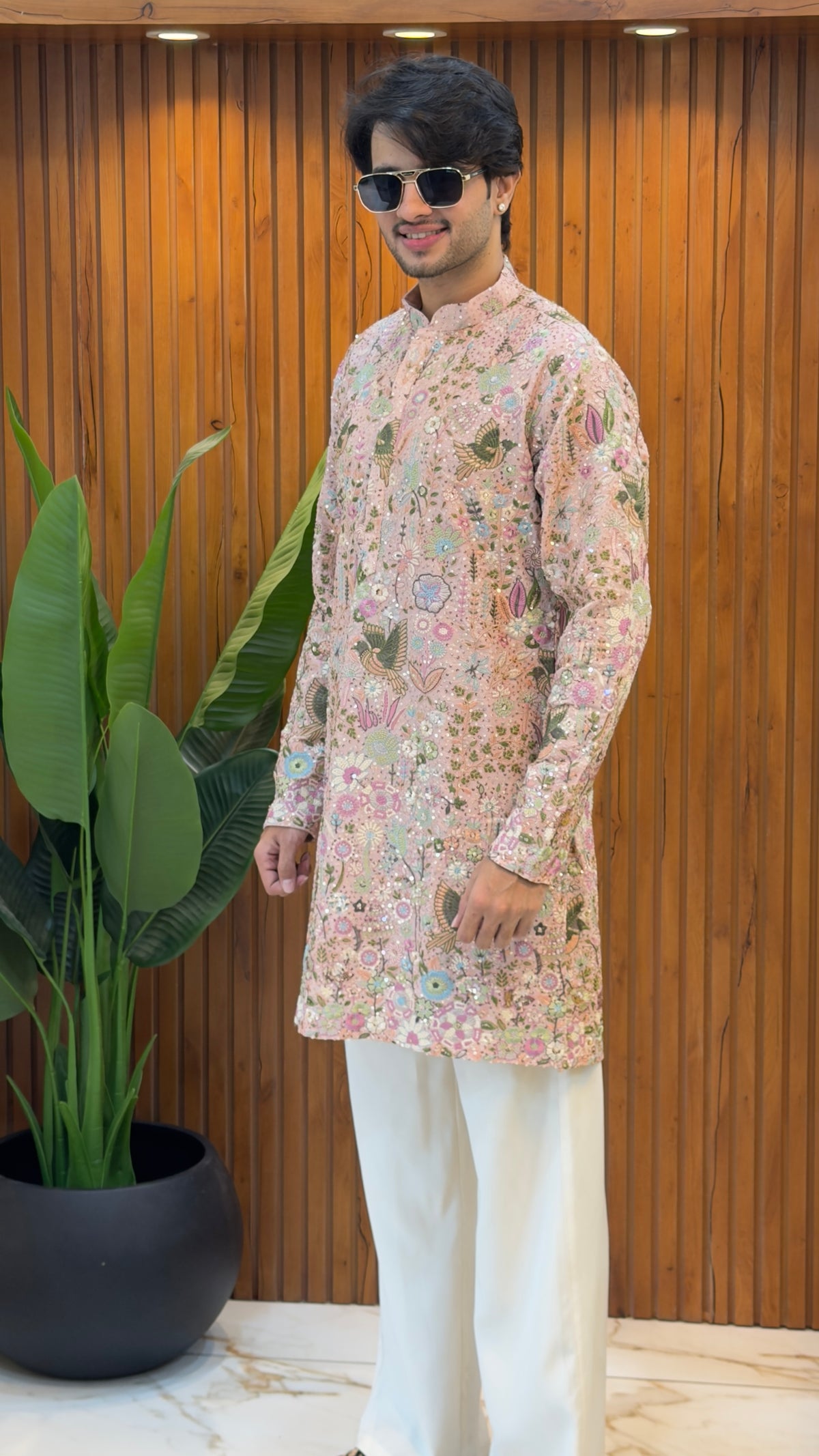 Blush Pink Floral Embroidered Designer Kurta Set