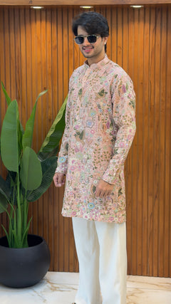 Blush Pink Floral Embroidered Designer Kurta Set