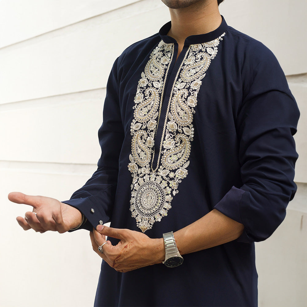Navy Regal Zardozi Kurta
