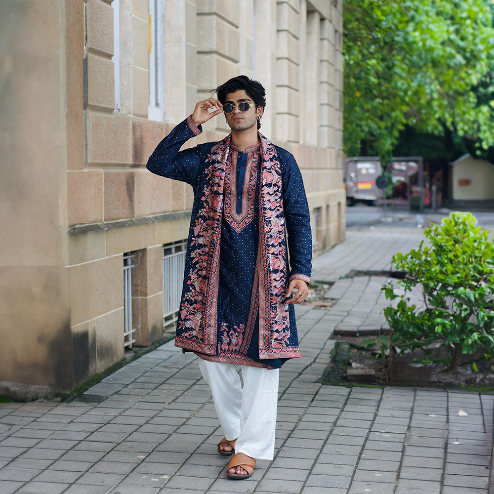 Midnight Blossom Embroidered Kurta Set