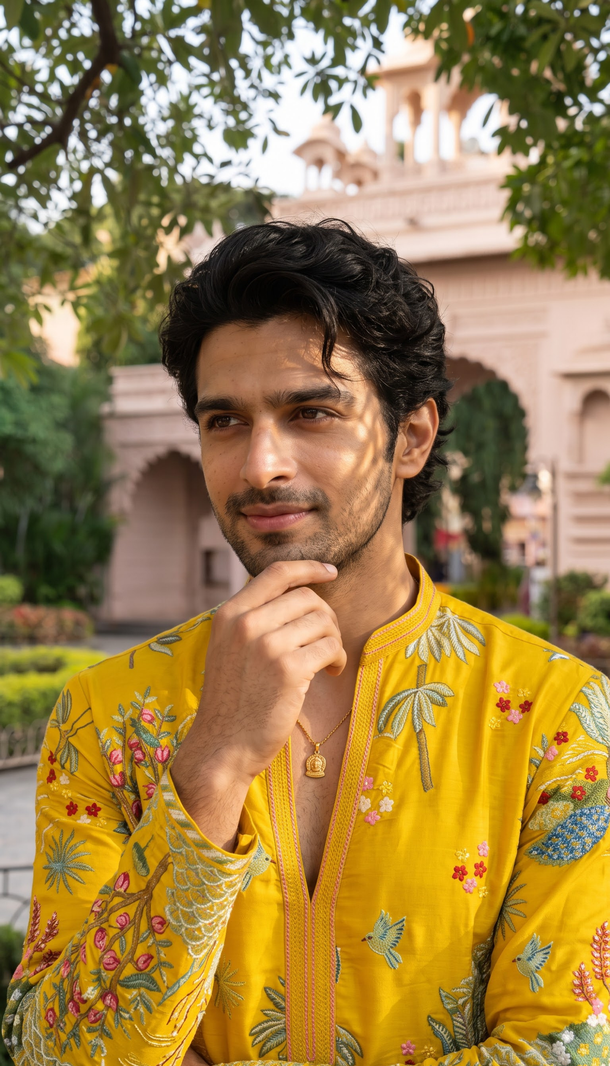Mustard Multicolour Floral Embroidered Kurta