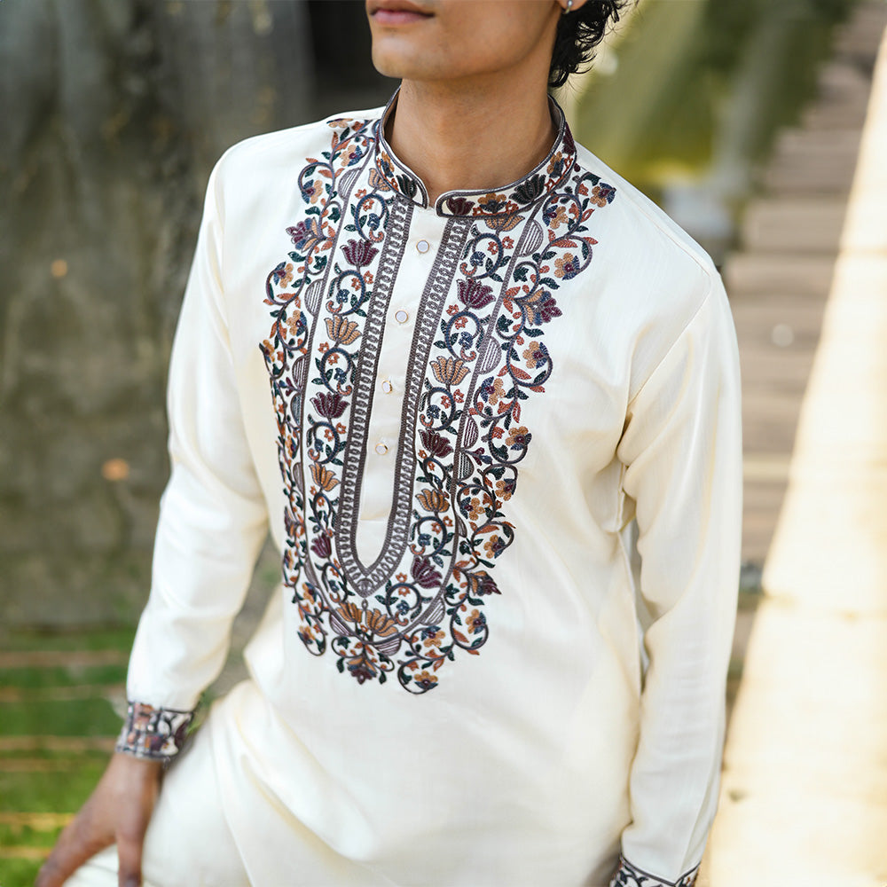 Ivory Mughal Motif Kurta