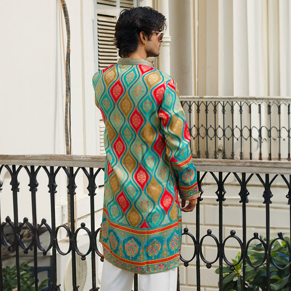 Teal Temple Jaal Kurta