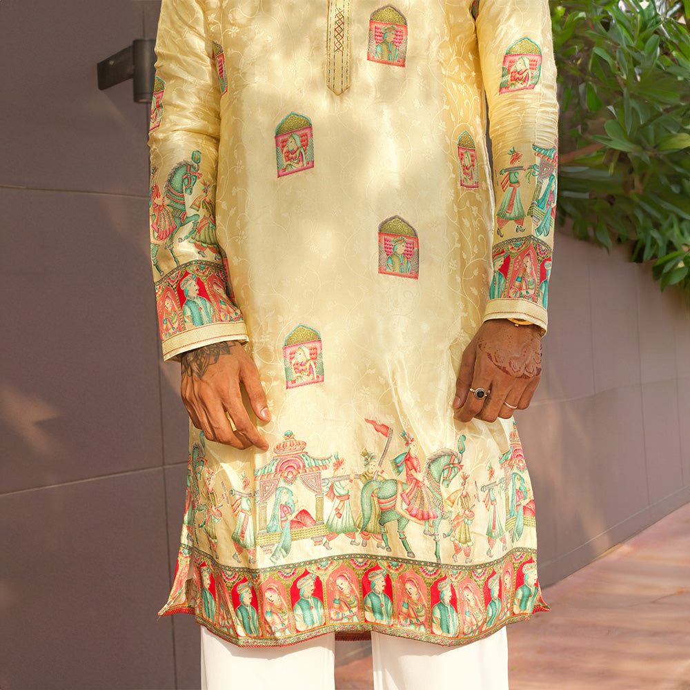 Ivory Pichwai Procession Kurta