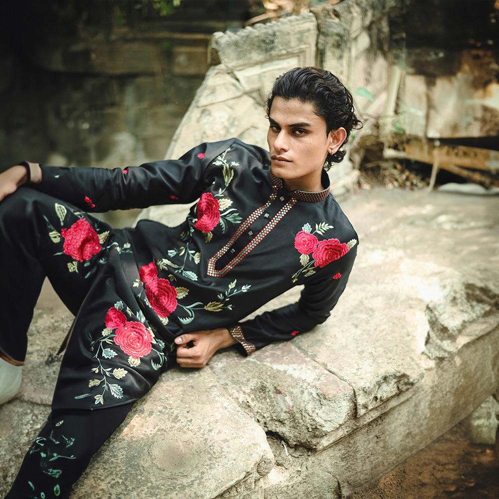 Noir Bloom Embroidered Kurta