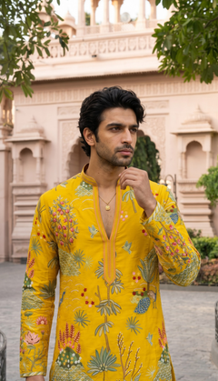 Mustard Multicolour Floral Embroidered Kurta