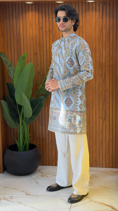Powder Blue Heritage Embroidered Designer Kurta Set