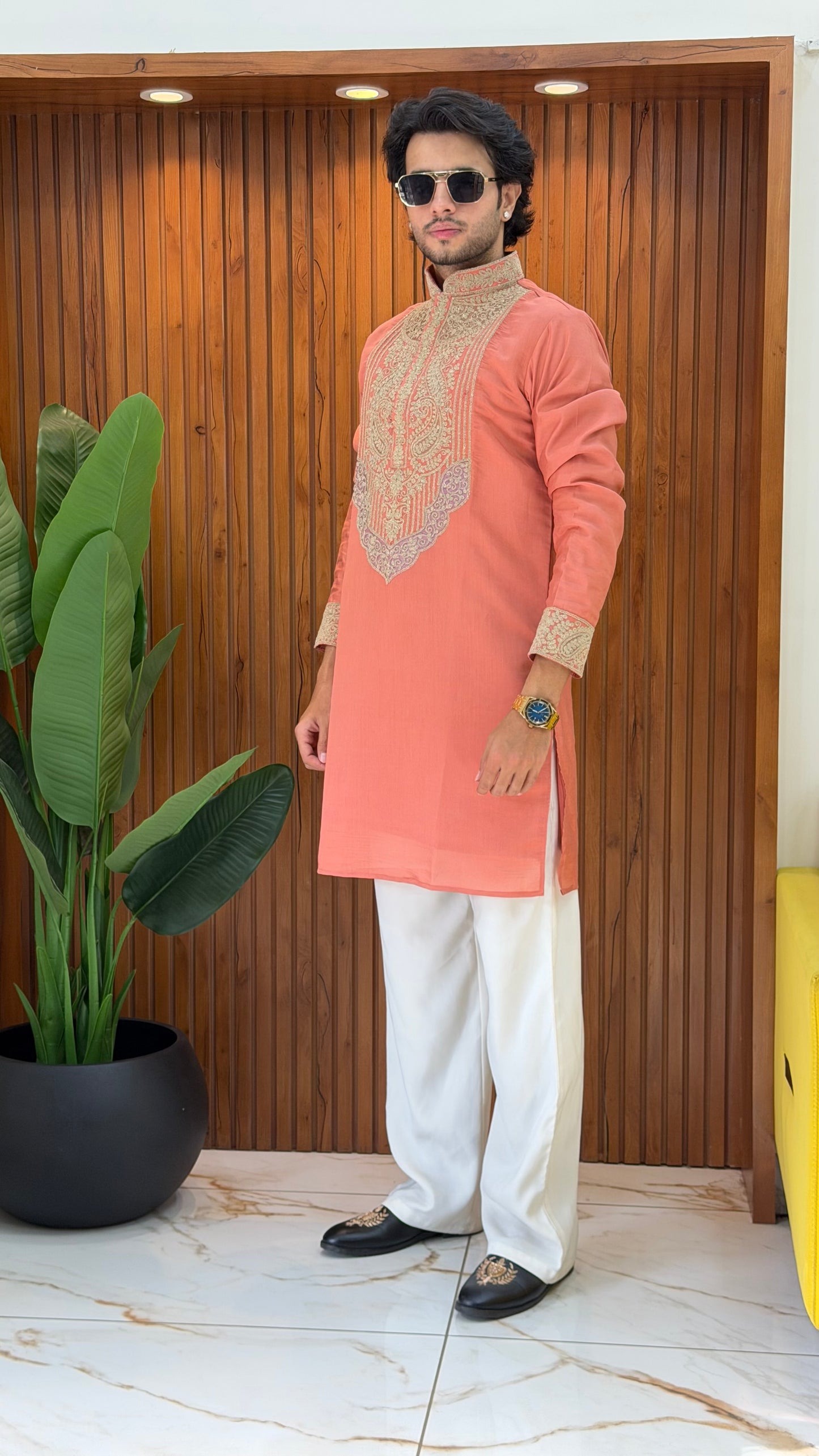 Peach Royal Embroidered Kurta