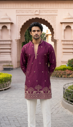 Wine Purple Elephant Motif Kurta