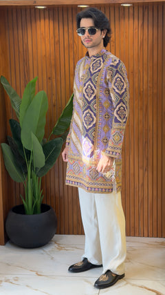 Royal Lavender Heritage Embroidered Designer Kurta Set