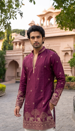 Wine Purple Elephant Motif Kurta