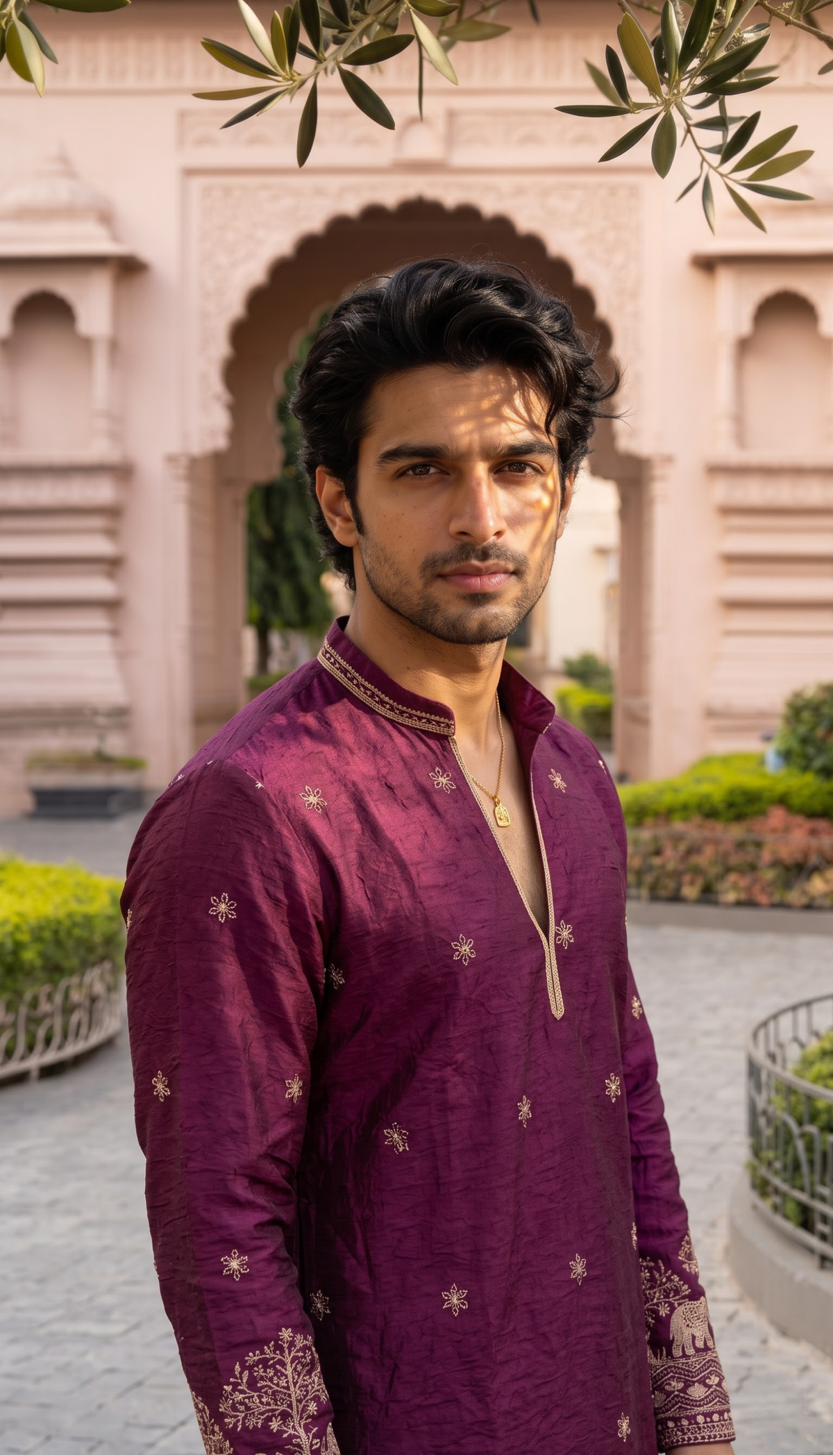 Wine Purple Elephant Motif Kurta