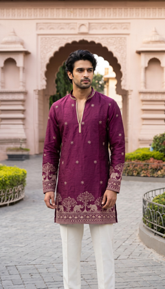 Wine Purple Elephant Motif Kurta
