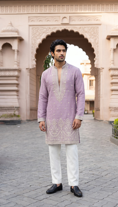 Lavender Purple Floral Embroidered Kurta