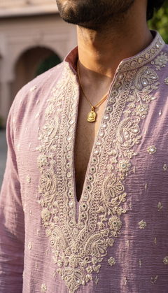 Lavender Purple Floral Embroidered Kurta