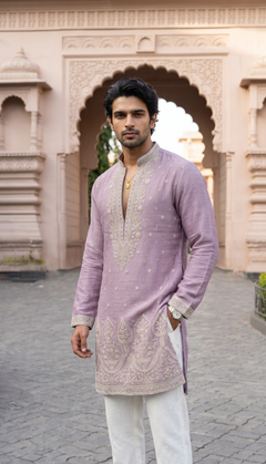 Lavender Purple Floral Embroidered Kurta
