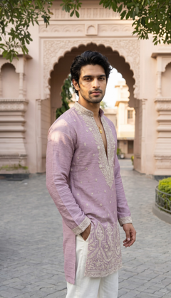 Lavender Purple Floral Embroidered Kurta
