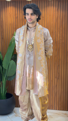 Pure Kanjivaram Kurta Set with Shawl & Dhoti ✨
