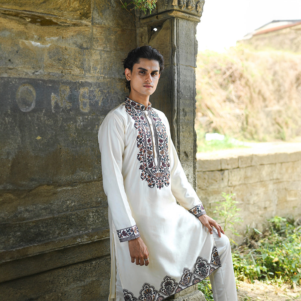 Ivory Mughal Motif Kurta