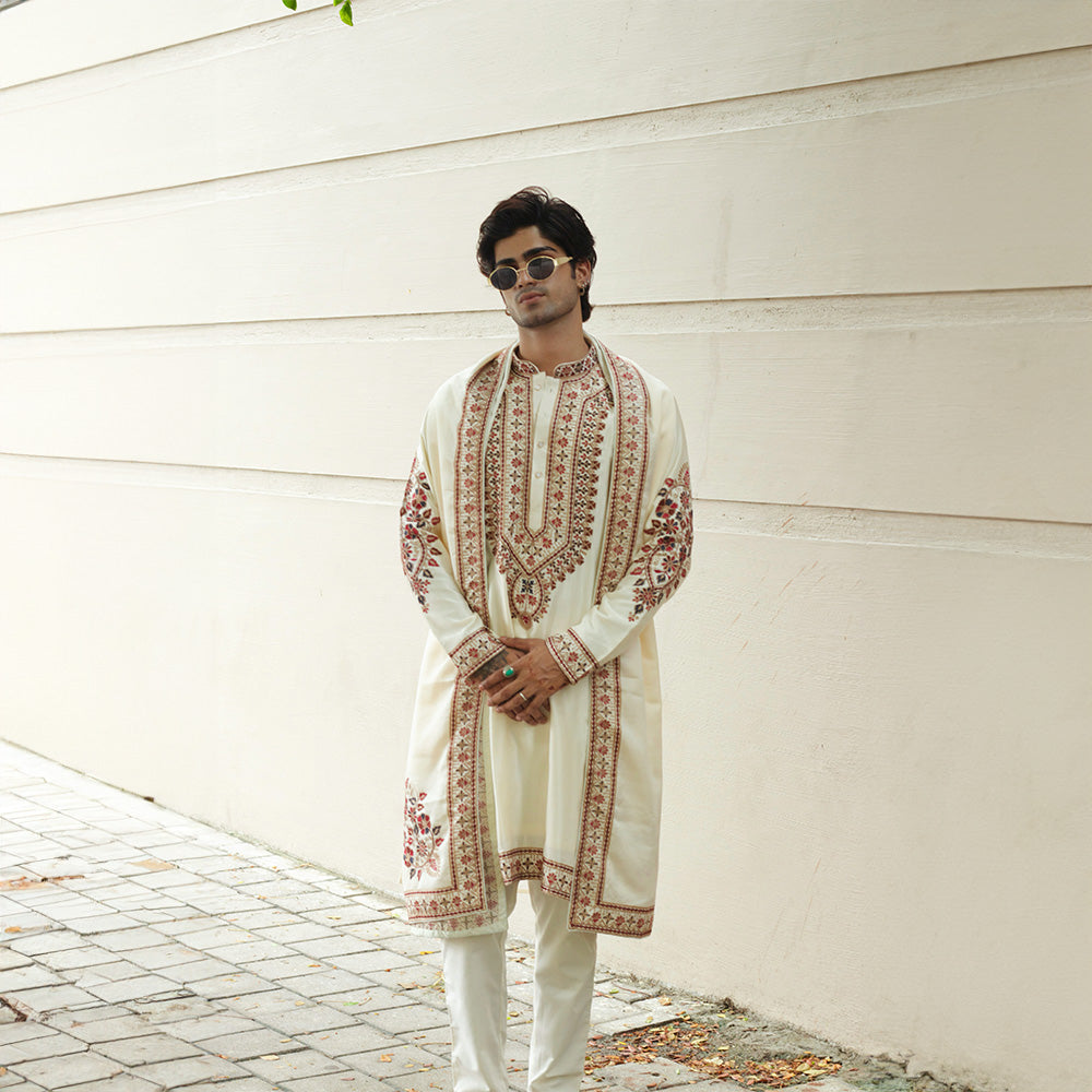 Ivory Maharaja Embroidered Kurta Set