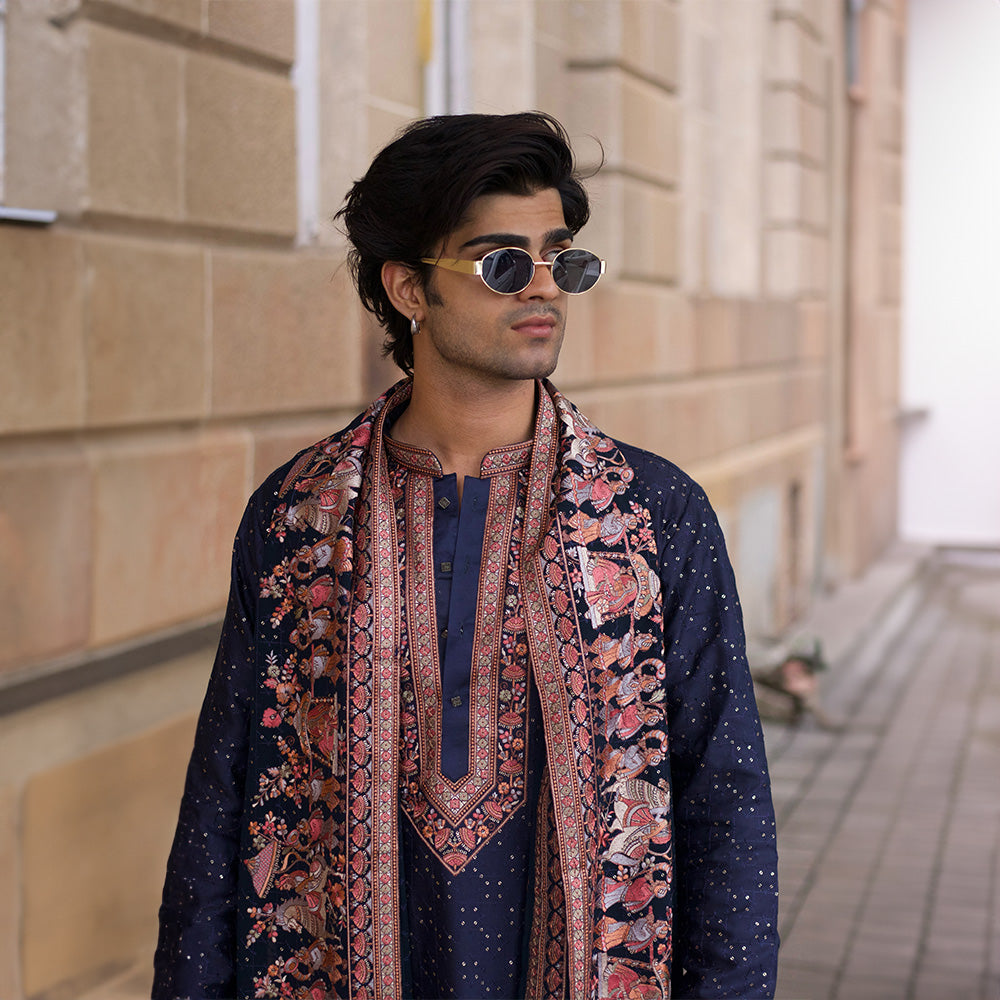Midnight Blossom Embroidered Kurta Set