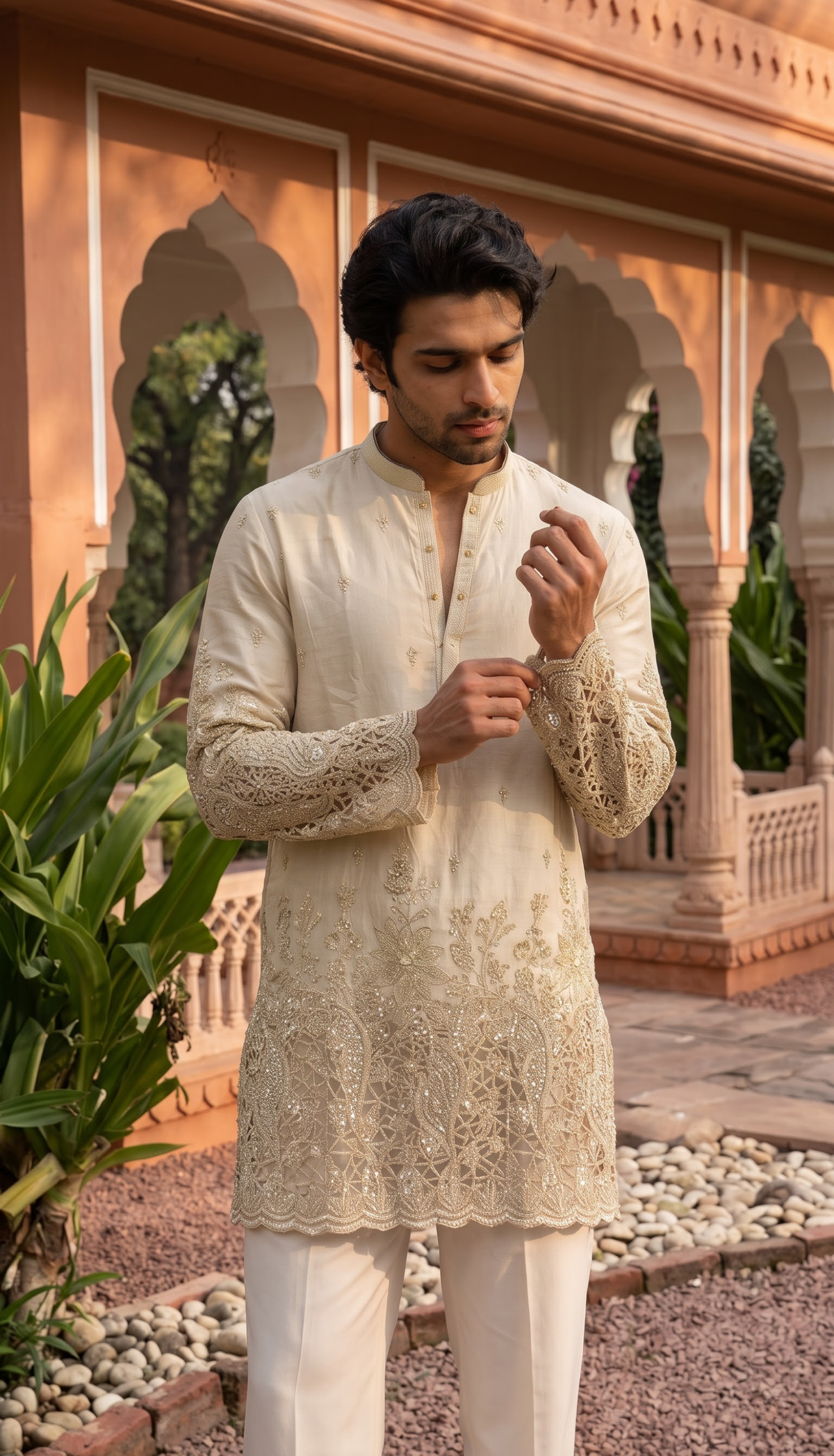 Ivory Gold Heavy Embroidered Kurta