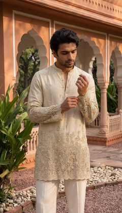 Ivory Gold Heavy Embroidered Kurta