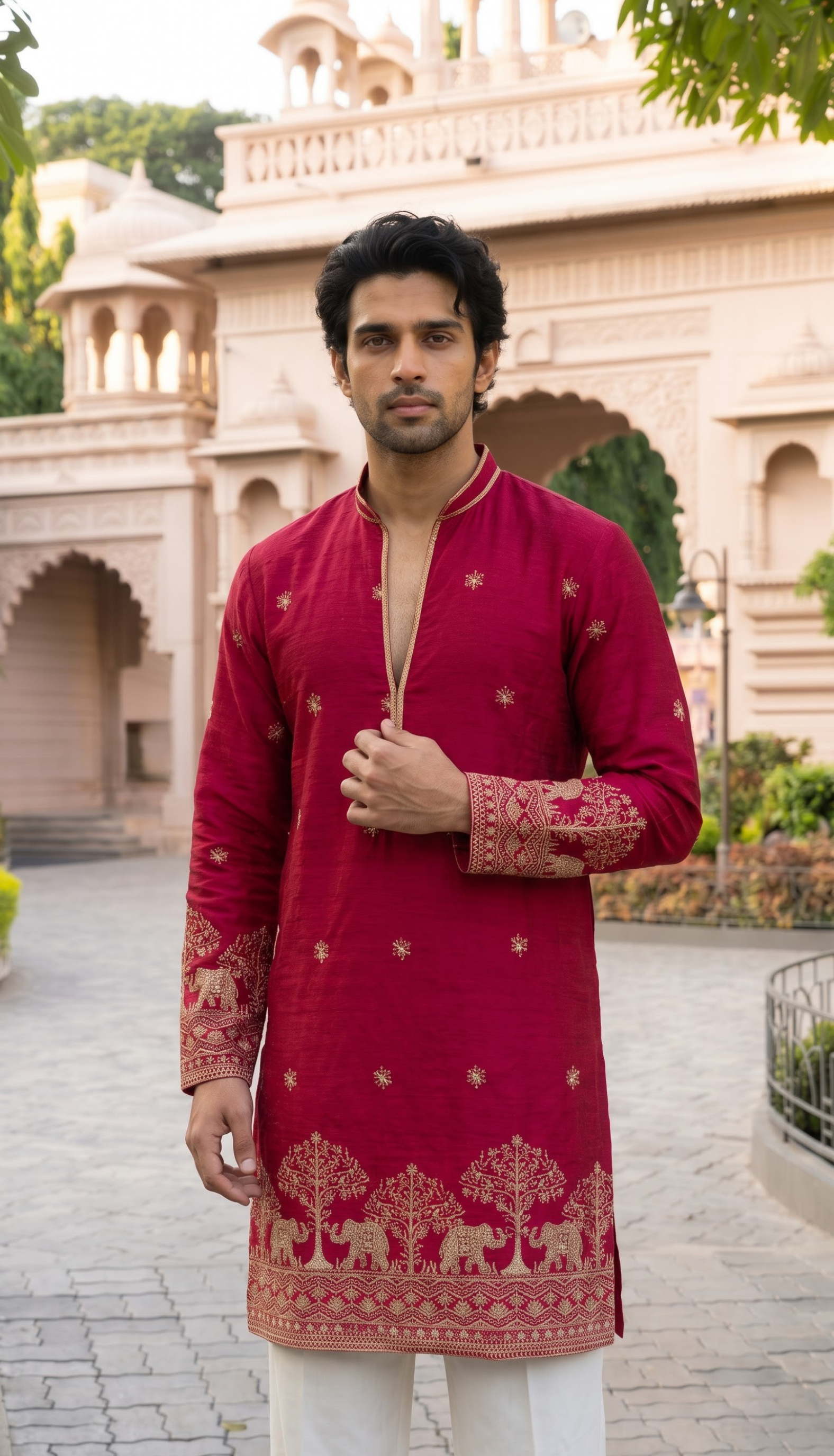 Rani Pink Elephant Motif Kurta