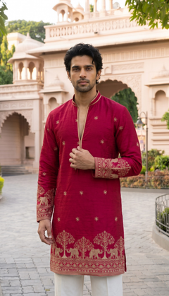 Rani Pink Elephant Motif Kurta