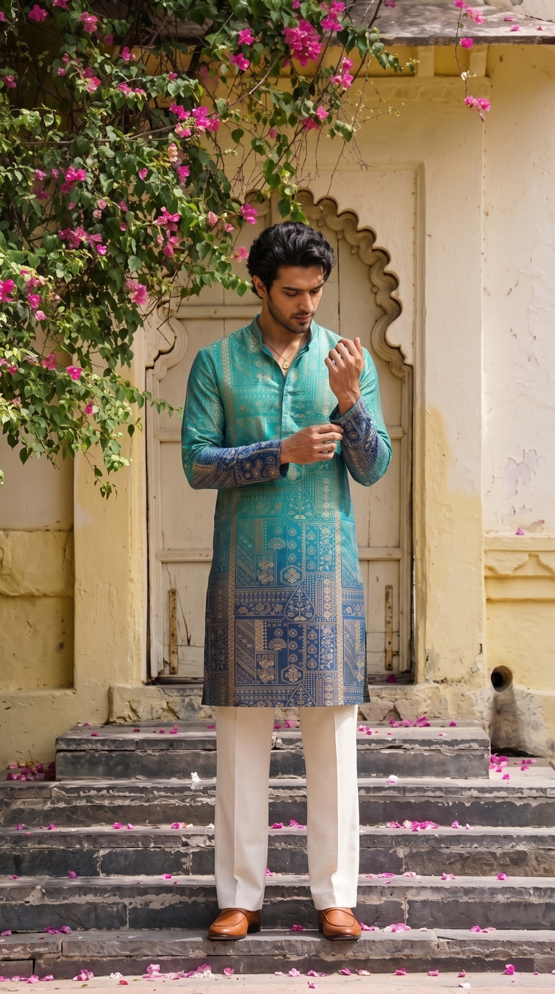Azure Heritage Printed Kurta