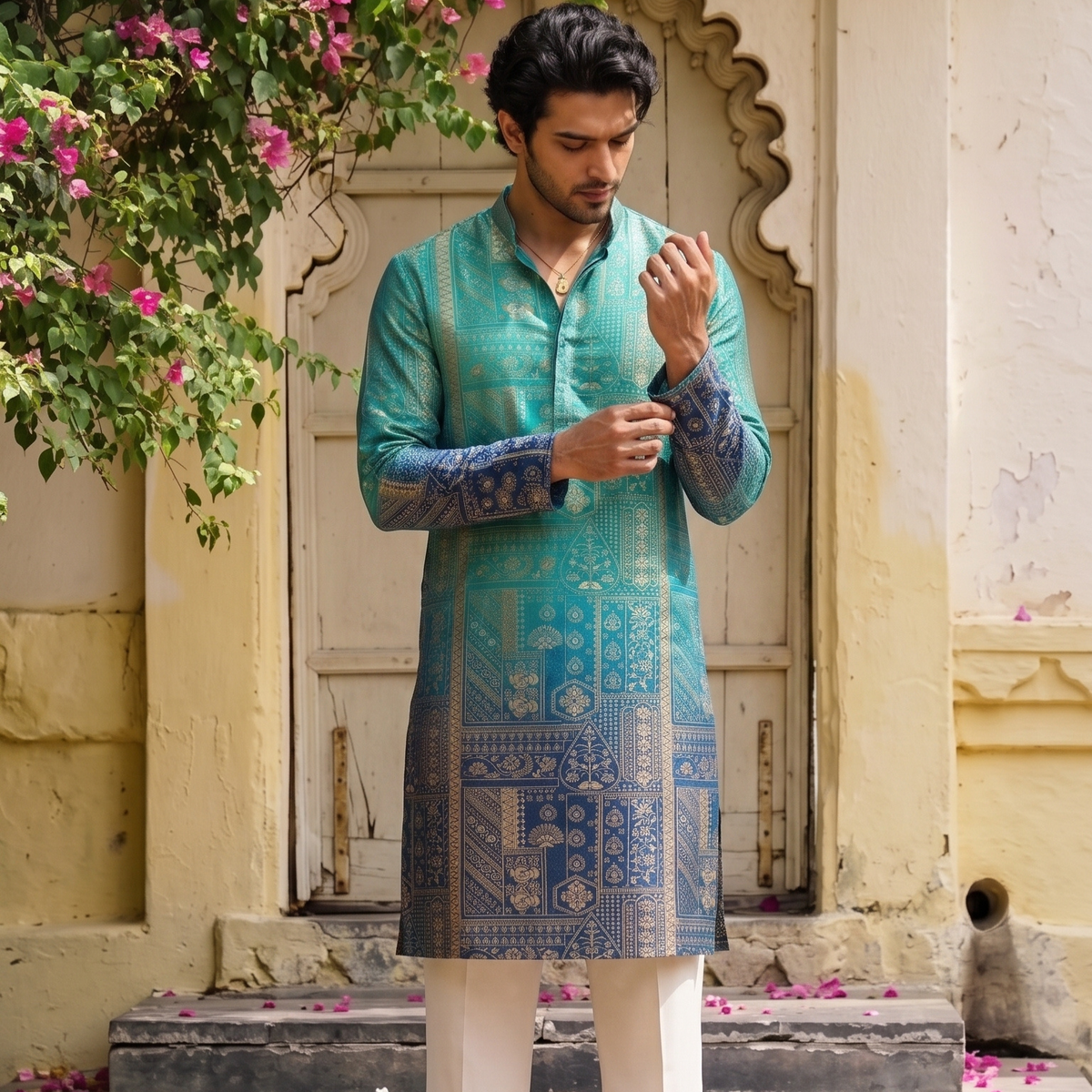 Azure Heritage Printed Kurta - Hover Image
