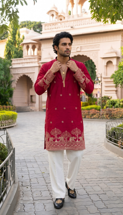 Rani Pink Elephant Motif Kurta