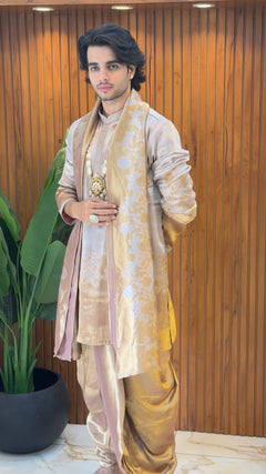 Pure Kanjivaram Kurta Set with Shawl & Dhoti ✨