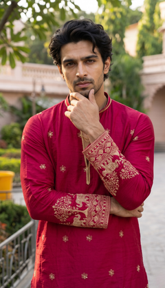 Rani Pink Elephant Motif Kurta