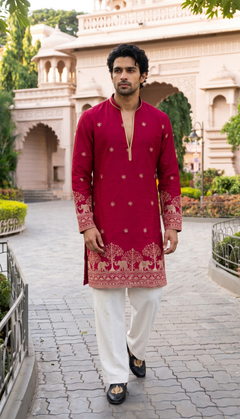 Rani Pink Elephant Motif Kurta