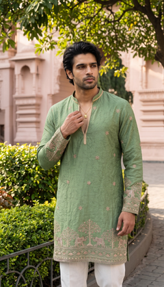 Pista Green Elephant Motif Kurta