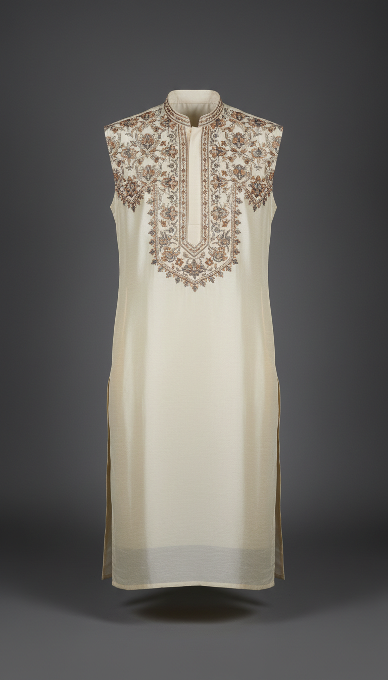 Ivory Silk Hand-Embroidered Kurta