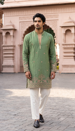 Pista Green Elephant Motif Kurta